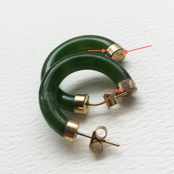 C Hoop Jade? Green Hard Stone Pierced Earrings - Picture 8 of 10